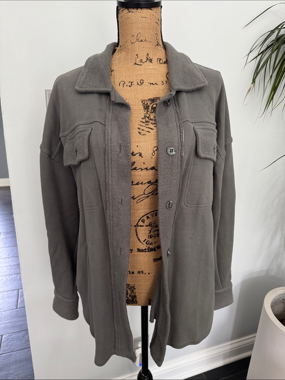 Womens Gray Fleece Utility Jacket
